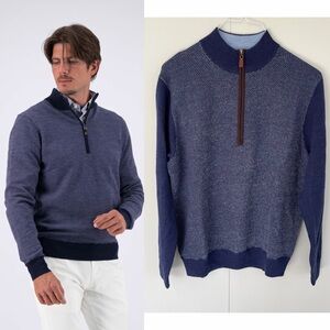 TURTLESON Men’s Ace Birdseye Quarter-Zip Sweater in Admiral / Light Blue